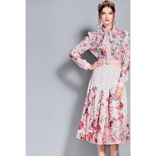 S-3XL high quality 2020 autumn and winter new fashion print long-sleeved slim beaded tie bow woman suit casual temperament suit