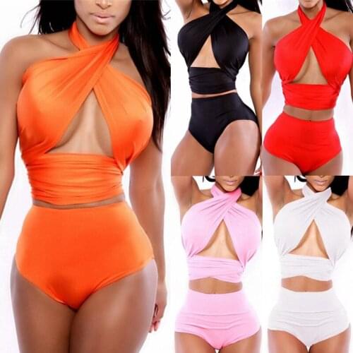 Sexy Bikinis Women Solid Push Up Bikini 2020 Hot Sale Padded Bra Straps High Waist Swimsuit Female Swimwear Women Biquini