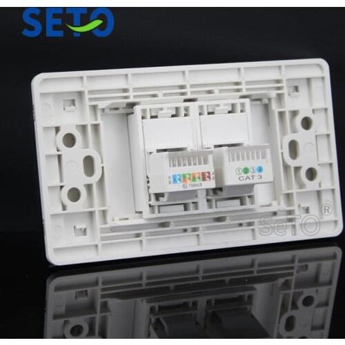 SeTo 120 Type One RJ45 Cat5e Network + One RJ11 Cat3 Tel Panel Wall Plate Socket Keystone Faceplate