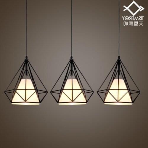 Modern Minimalist Retro Diamond Hanging Lamp Coffee Iron Bar Three Head Office Of Industry Of Restaurant Lighting luminaire