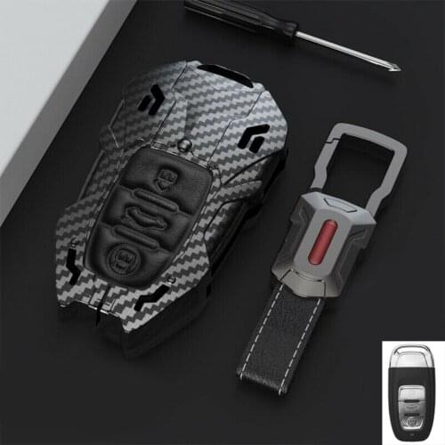 Alloy Carbon Fiber Pink Car Remote Key Cover Case Holder Chain Protector For Audi A3 A5 A8 Q3 Q5 R8 TT Car Styling Accessories