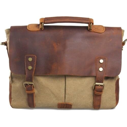 Vintage Waxed Canvas Male Messenger Bag Oiled Leather Military Business Bag Large Capacity School Laptop Crossbody Bags for men