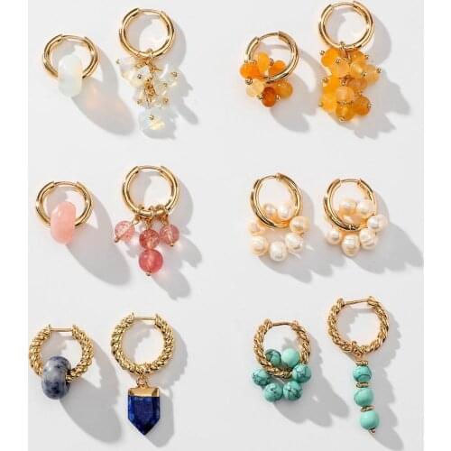 Trend Designs Lapis Jade Opal Freshwater Pearl Round Charm Earrings For Women Handmade Semi-Precious Stone Beads Earrings