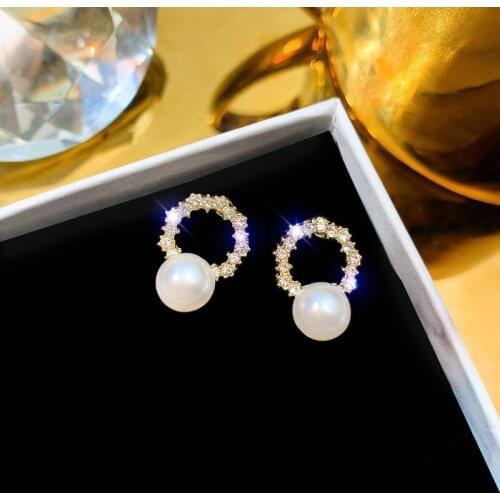 Simulation Pearl Women Dainty Round Earrings Trendy Party Wedding Korea Fashion Simple Jewelry Wholesale Boucle D'oreille Femme