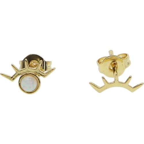 2018 cute lucky design evil eye with opal Gem GOLD color uneven adorable girl women eyelash stud earring gold filled
