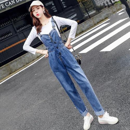Strap Jeans Female Jumpsuit 2020 Autumn New Fashion Korean Version of The Western Style Reduced Waist Straight-leg Jumpsuit