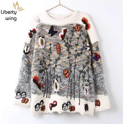 Wholesale Jaqueta Feminina Women Cashmere Pullover Sweaters Inverno Winter Oversized Embroidery Casacos Femininos