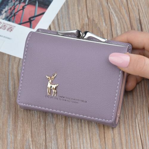 Cute Deer Women Mini Wallet Short Leather Wallet Girl Folding Wallets Clutch Pu Card Holder Ladies Purses Retro Portfel Damski