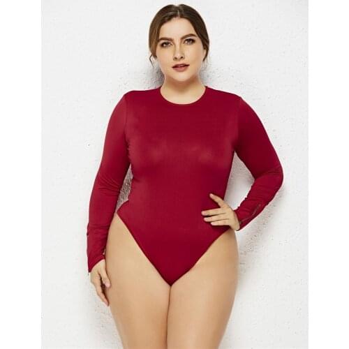 Large Size Casual Jumpsuit For Women Long Sleeve O-neck Skinny Sexy Bodysuit Stretch Solid Color Sexy Female Romper 5XL6XL
