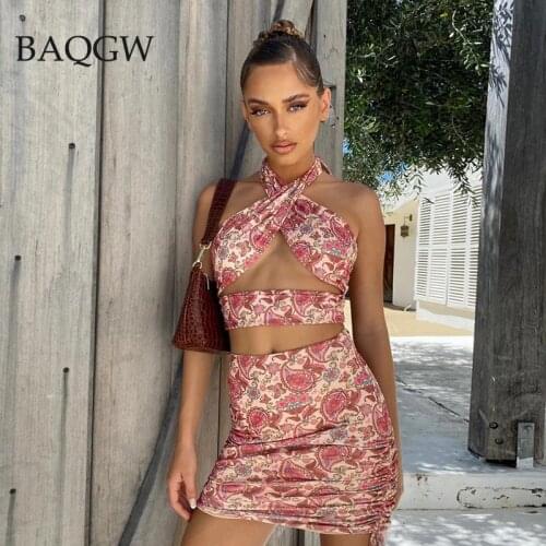 Summer Dress Sleeveless Ruched Bandage Floral Print Sexy Hollow Backless Mini Dress Women Fashion Streetwear Outfits Sundress