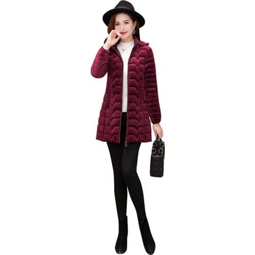 Winter Womens Coat New Mid-length Cotton Overcoat Gold velvet Woman Parkas Thick Warm Jacket Hooded Noble Cotton Outwear A76