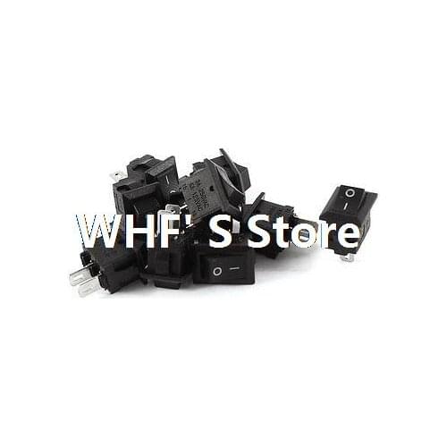 10 Pcs AC 250V/3A 125V/6A 2 Pins SPST 2 Position On/Off Black Rocker Switch