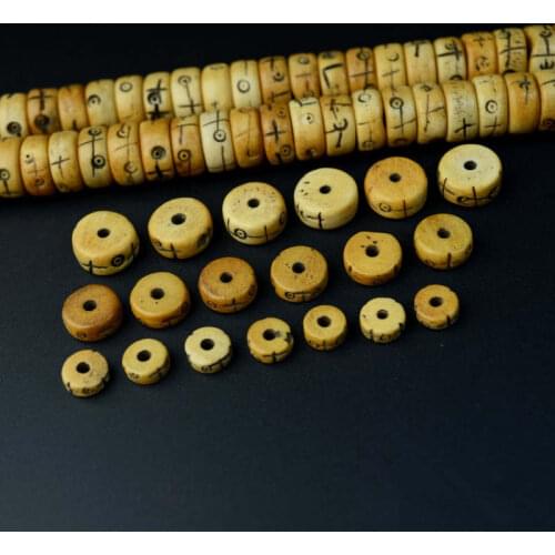 Wholesale 108PCS Tibetan Yak Bone Carved Cross Sun Loose Beads 8/10/12/16mm Yellow Coin Beads Strand TSB0339