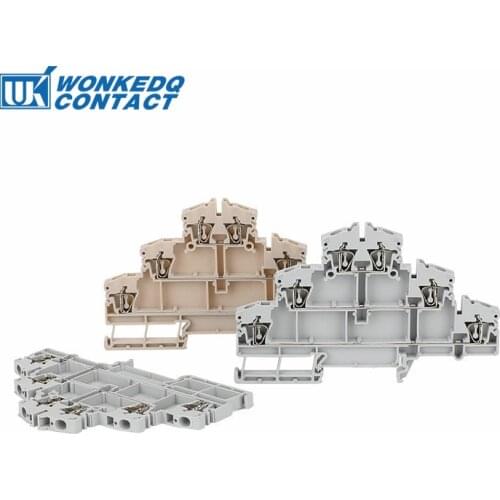 Din Rail Terminal Blocks 10Pcs DLD-2.5-3VN Connectors Triple Layers Electrical Wire Spring Terminal Block