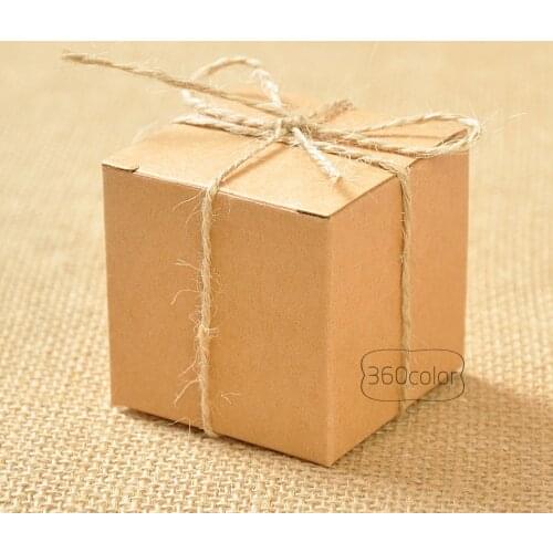 10pcs/lot Square Kraft Paper Box With Jute Tie Gift Vintage Candy Boxes Wedding Party Favor Decoration 5*5*5cm