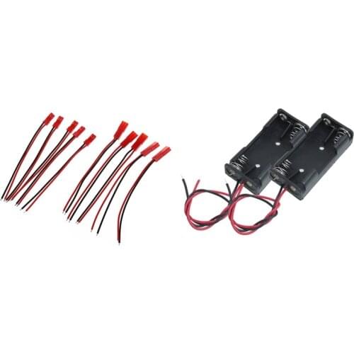 2 Pieces 2 Pin Black Plastic 2 x 1.5V AAA Battery Cell Case Holder & 5 Pairs 22AWG 100mm Cable W 2Pin JST M F Plug