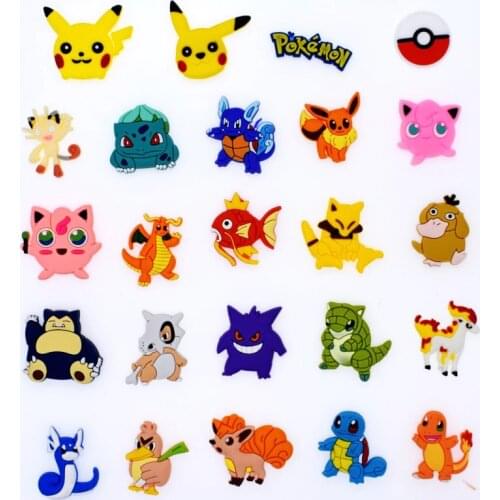 2020 Pokemons PVC Shoe Charms Cartoon Pikachu Charizard Jenny Turtle Shoe Buckle Decoration for Croc Jibz Kids Party X-mas Gift