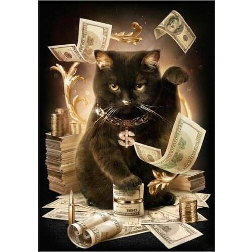 5D DIY Diamond Painting Animal Cat Money Mosaic Embroidery Cross Stitch FC454