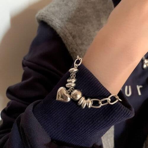 XIYANIKE Retro Love Heart Round Ball Chain Bracelet INS Female Fashion All-match Trend Punk Bangles Refinement Couplt Gift