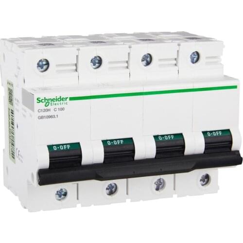 C120H small circuit breaker power distribution protection AC 4P C curve 100A 400V 50 / 60Hz DIN rail installation A9N19819