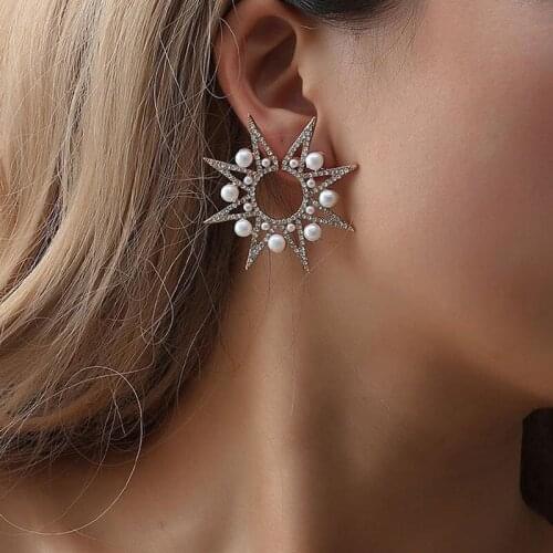 Zircon Sun Flower Stud Earrings Astral Flower Women Earrings Ear Nail Clip Stud Earring Lover Girl Female Luxury Party Gifts