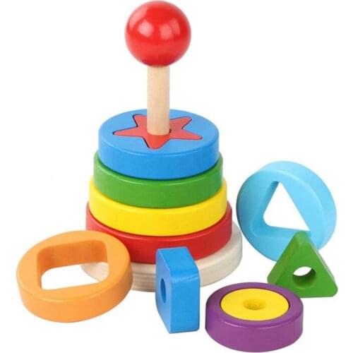Childrens Puzzle Blocks Kids Toys Rainbow Tower Pyramid Nesting Stacking Toy Games Toy Colorful Round Block Toy
