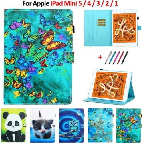 For iPad Mini Case 7.9" Butterfly Tower Panda Painted Leather Card Slots Stand Tablet For iPad Mini 5 4 3 2 1 Case Coque Funda