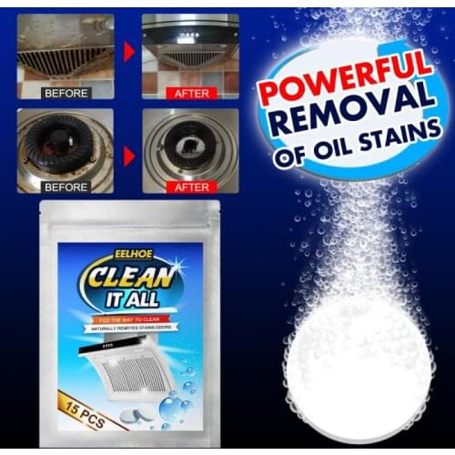 Eelhoe Kitchen Grease Cleaner Effervescent Tablets Range Hood Oven Powerful Decontamination Cleaning Sheet Cooktop Cleaner 15pcs