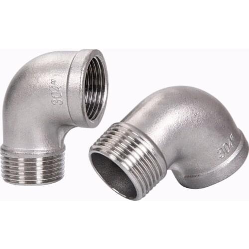 304 Stainless Steel 90 Degree Elbow Pipe Fitting 1/8" 1/4" 3/8" 1/2" 3/4" 1" 1-1/4" 1-1/2" NPT Female To Male Connector Adapter