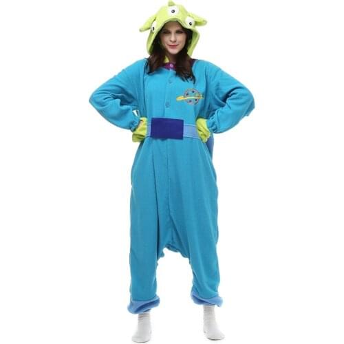 Polar Fleece Kigurumi Cosplay Costume Little Green Man Alien Cartoon Onesies Pajama Halloween Carnival Masquerade Party Jumpsuit