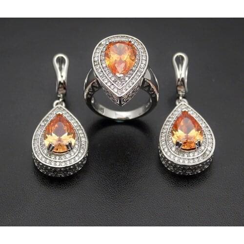 Hermosa Jared Jewelry Green , Purple , Orange Crafted Gift Silver Color Ring & Earrings Womens Jewellry Set Size 7# 8