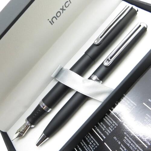 InoxCrom Wall Street Titanium Black Fountain Pen + Ballpoint Pen Set | İsme Custom
