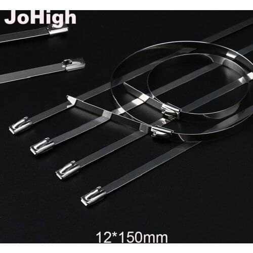 JoHigh 100 Pcs Steel Cable Self-locking Wire Zip Ties 12*150mm