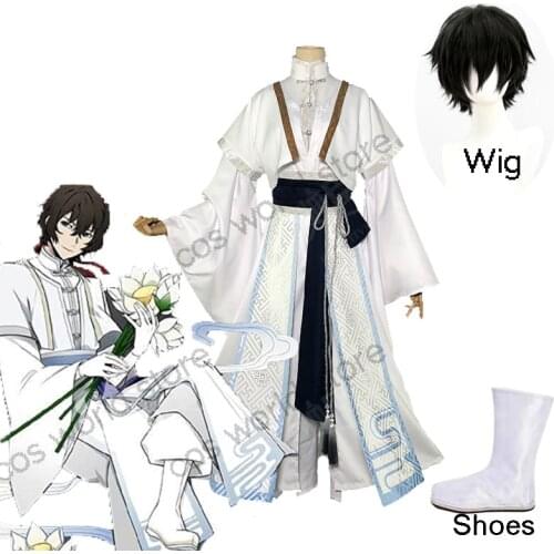 Anime Bungo Stray Dogs Ozaki Koyo Kimono Higannbana White Uniform Cosplay Costume Dazai Osamu Wig Shoes Notebook Outfit Costume