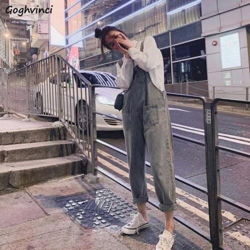 Jumpsuits Women Summer Denim Pockets Leisure All-match Street Wear Students Korean Style Suspenders Spring Loose Ankle-length BF