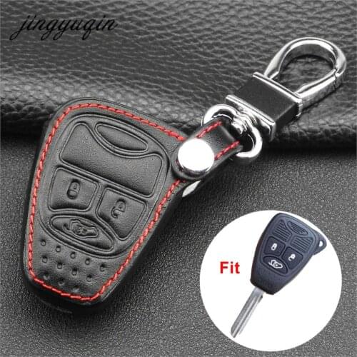 Jingyuqin Leather Case Remote Car Key Cover 3/4 Button for Dodge JCUV Jeep Compass Grand Cherokee Patriot Pacifica Chrysler 300C