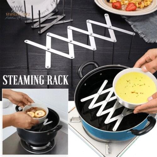 Stainless Steel Kitchen Organizer Telescopic Folding Storage Rack Steaming And Anti-scalding Cooking Tools Holders Cake Stand