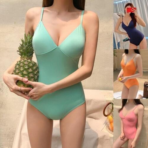Summer Swimsuit Hot Sexy One Piece Slim Deep V High Waist Skin-friendly Backless Shoulder Strap Women Bikini Swimwear