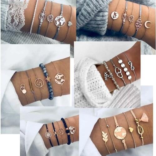 Fashion inspired bangle bracelet with animal /beads/ heart /leaf design in mixed link chains female armbanden