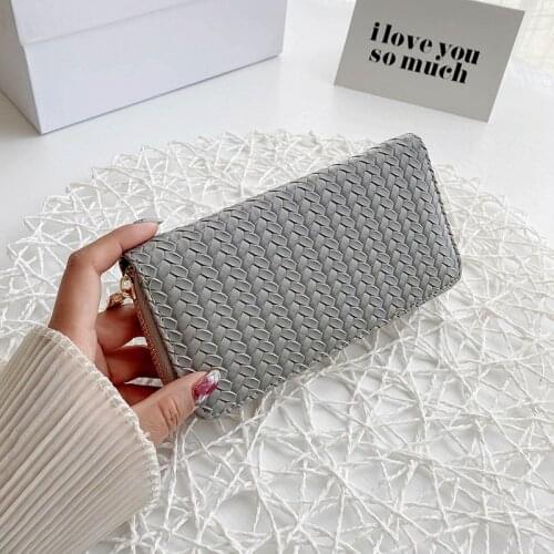 Fashion Women Woven Wallet Long Zipper Multi-function Coin Purses Female High Capacity Clutch Bag Mobile Phone Bag