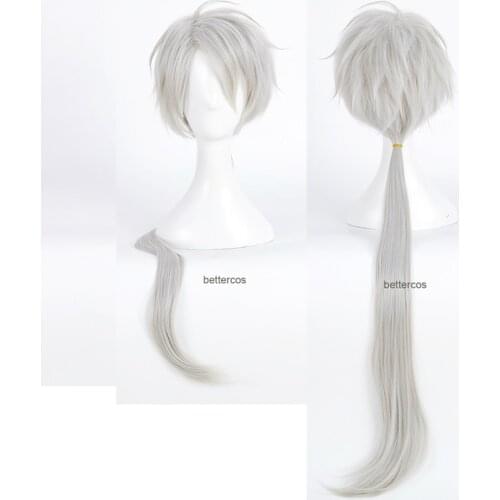 Mystic Messenger Zen Cosplay Wig Silver Long Ponytail Heat Resistant Synthetic Hair Wig + Wig Cap