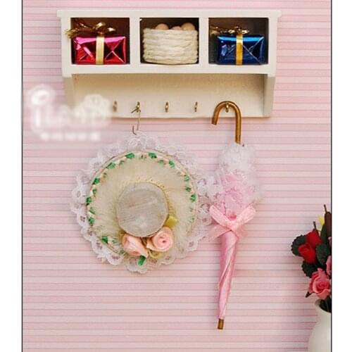 White Mini Kitchen Birch Wood Wall Rack w/ Hooks Fit for 1/12 Dollhouse Decoration