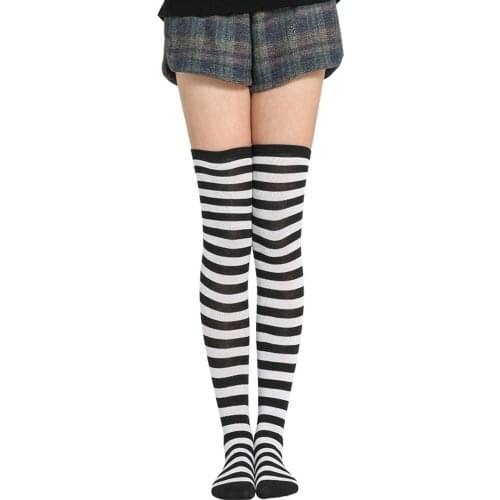 New Women Girls Socks Cotton Funny Female Non-slip Over High Knee Long Socks Stripe Print 27 Colors Sweet Sexy Cute Hip Hop Sox