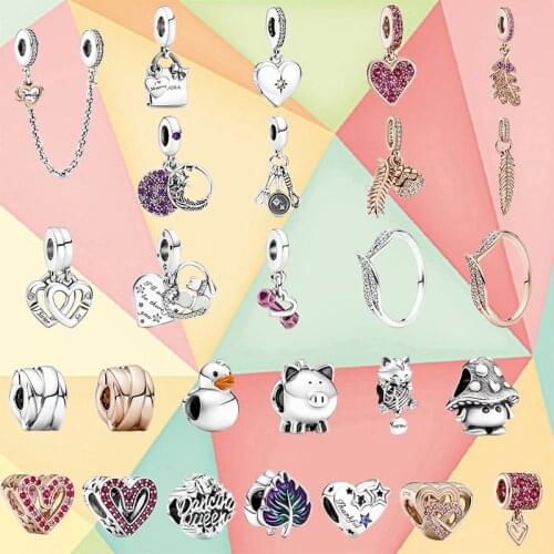 2021 Fall New Style 925 Silver Dumbbell Heart-shaped Cute Piggy Bank Charm Suitable For Original Diy Bracelet Making Jewelry