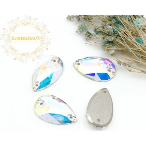 New product Crystal AB Water drop Crystal Glass Sew-on Rhinestones with two holes DIY wedding Dresses and Clothes