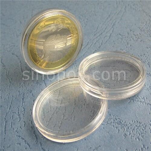 Plastic Round Coin Holder, coins collection single badge display box jewel clear snap storage case capsules protector container