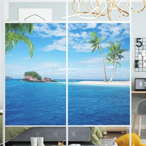 Window Film Privacy Seascape Glass Sticker UV Blocking Heat Control Window Coverings Window Tint for Homedecor