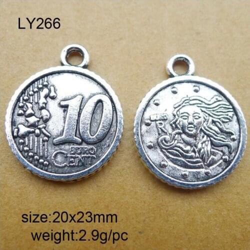 20pcs/lot 20x23mm Antique Silver Zinc Alloy Charms Coin Pendants Jewelry Findings