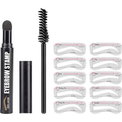 One Step Eyebrow Stamp Kit Professional Long Lasting Waterproof Eyebrow Stamp Sponge With 10 Reusable Eyebrow Stencils And Brush