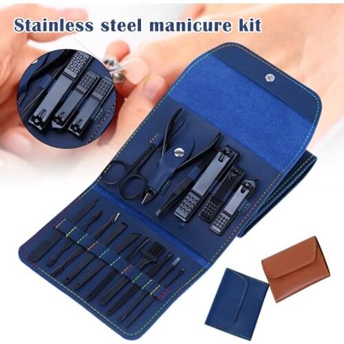 Professional Stainless Steel Manicure Kit 16Pcs Nail Clippers Pedicure Kit with Storage Bag Organizer MPwell